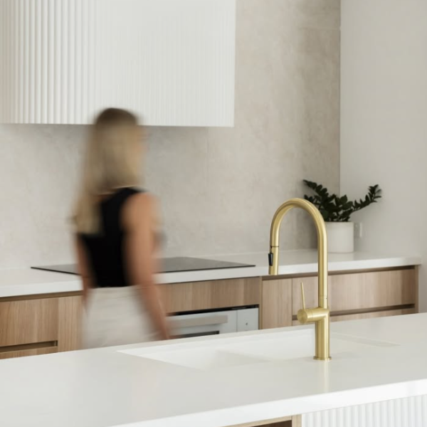 Precision curved MDF joinery without a single kerf cut insight creates this stunning rangehood and kitchen island by by Reynolds Built