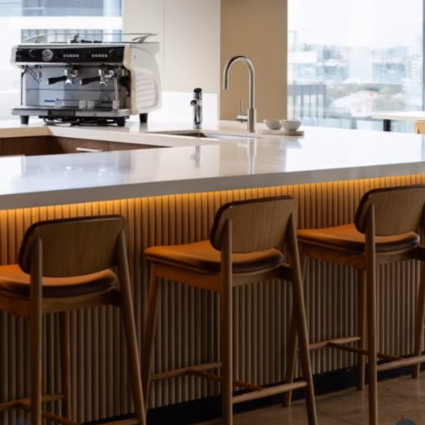 Half Round 30 ribbed wall panels used in a commercial workspace interior